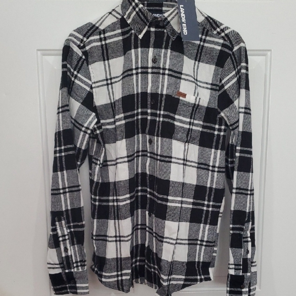 Lands' End Flannel Nwt Black and White Checkered Men's Shirt - Picture 6 of 11